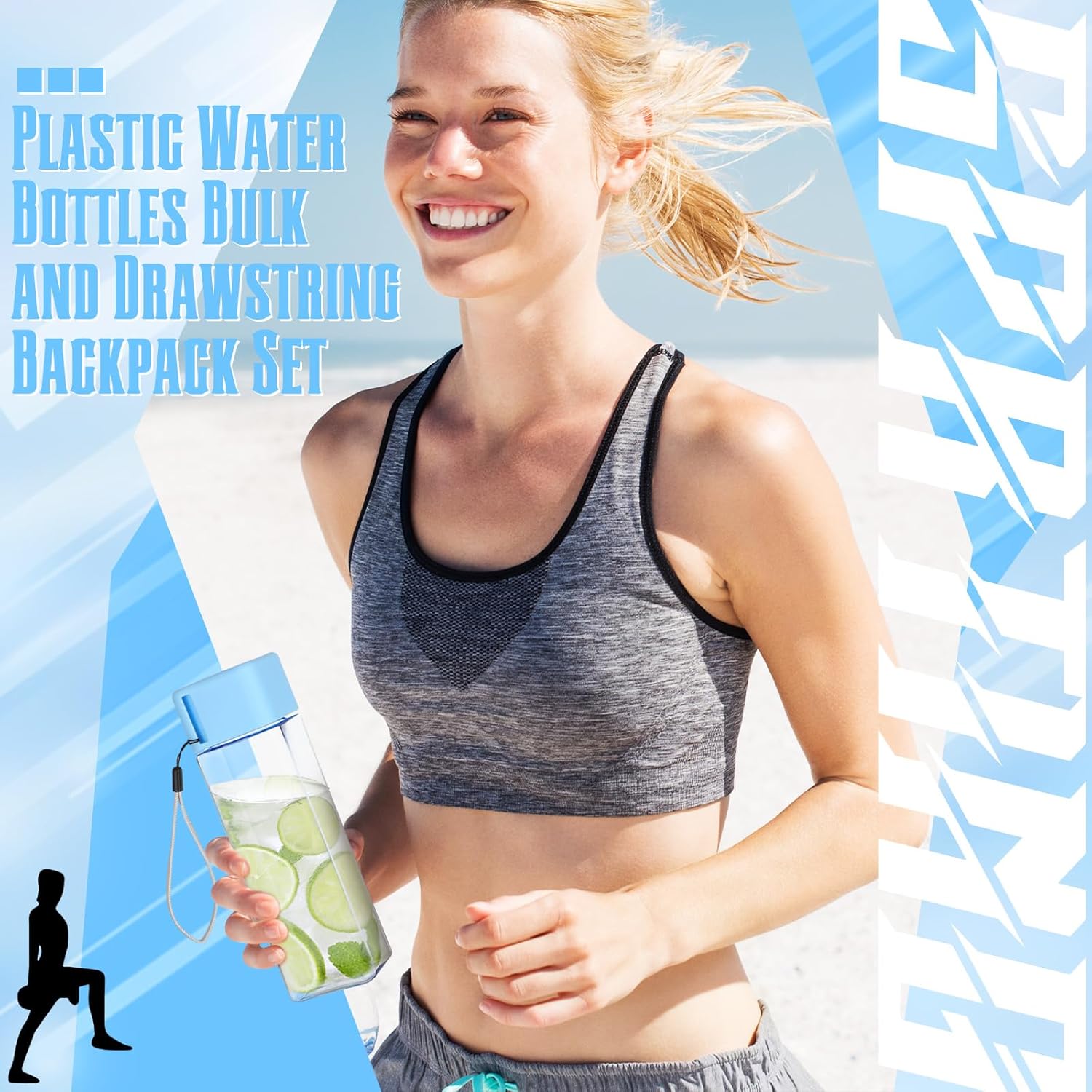 Honeydak 24 Pcs 17 oz Plastic Water Bottles Bulk and Drawstring Backpack Set Reusable Flip Top Leakproof Water Bottles with Handle for Adults Sports Gym Travel Party Outdoor End of Year Gifts